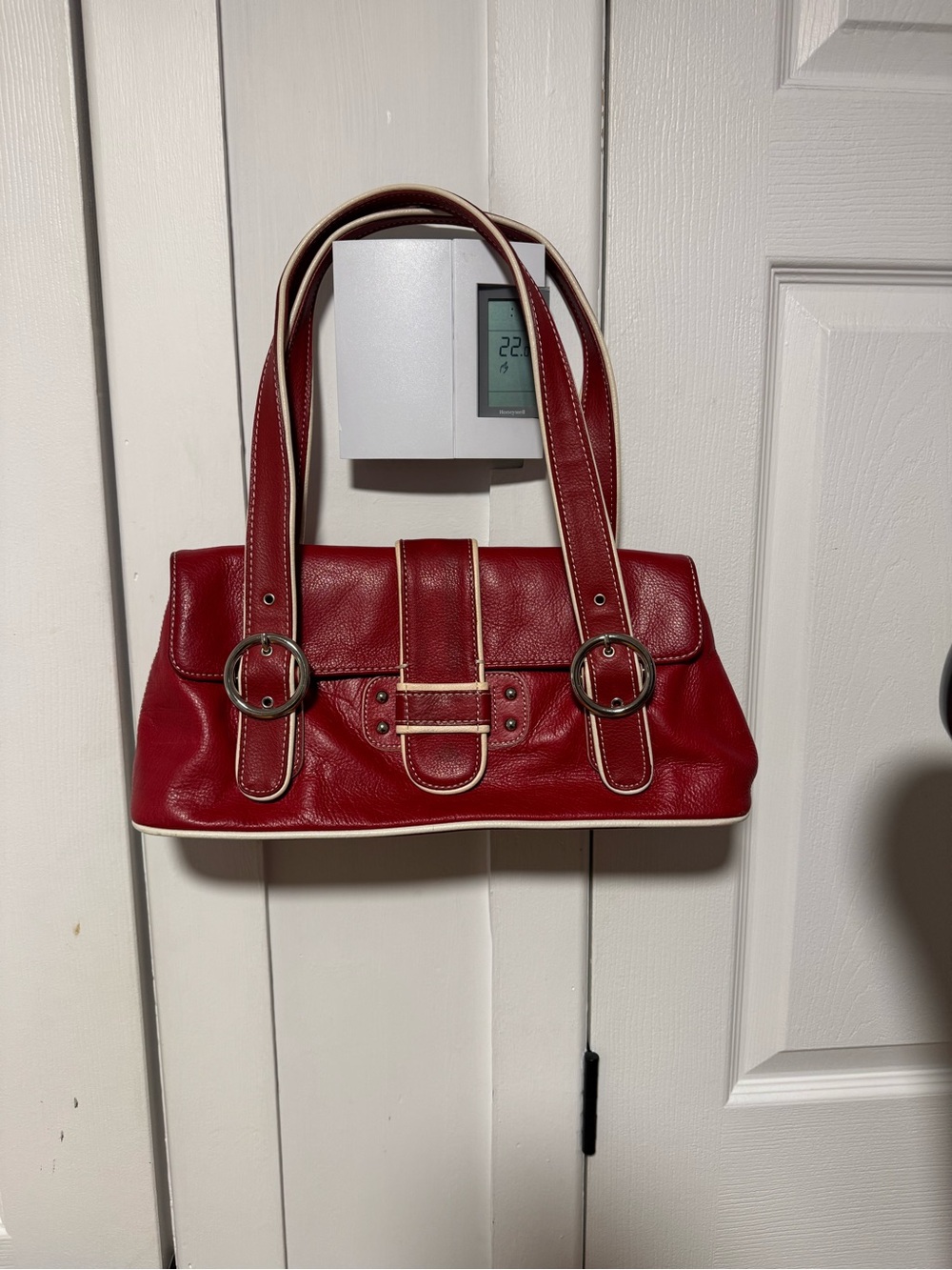 Red Shoulder Bag with Buckle Detail